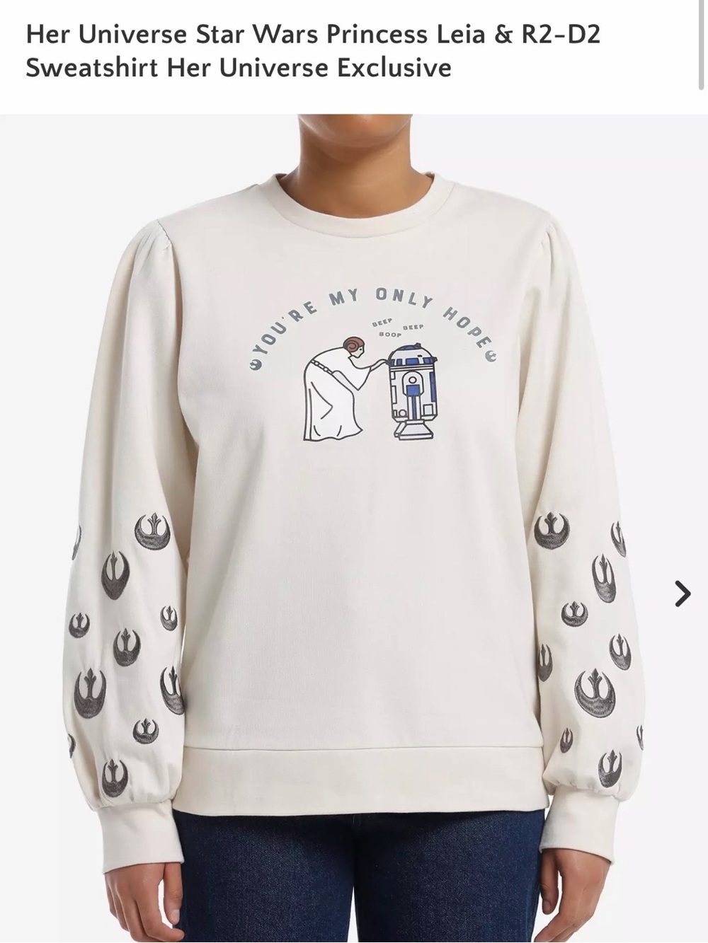 Her Universe Cream Star Wars Princess Leia & R2-D2 Pullover